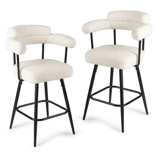 Set of 2 Swivel Bar Stool Counter Chairs with Curved Backrest-White