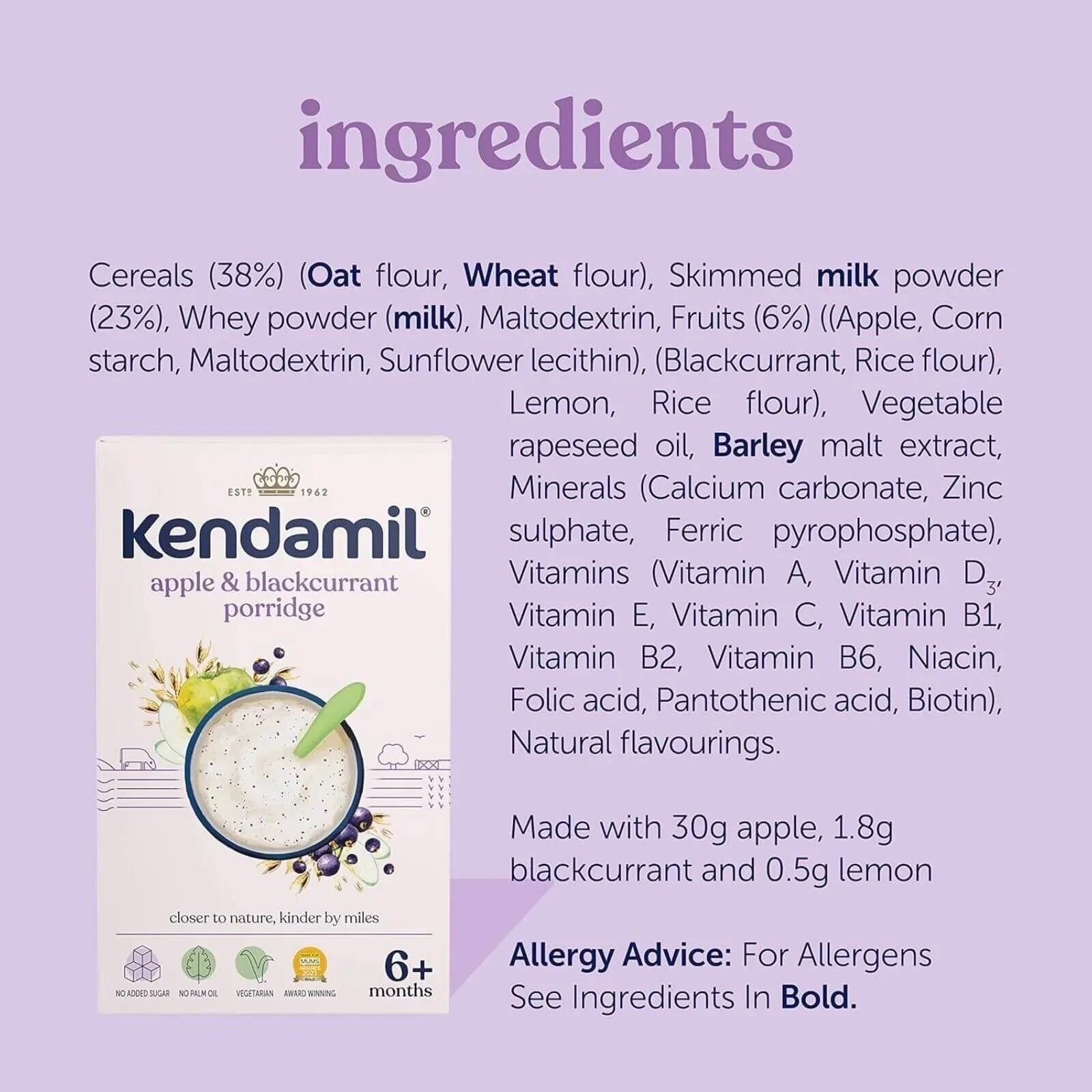 Kendamil Apple & Blackcurrant Porridge 6+ months 150g | Luxury Home Accessories | Heulog Glow