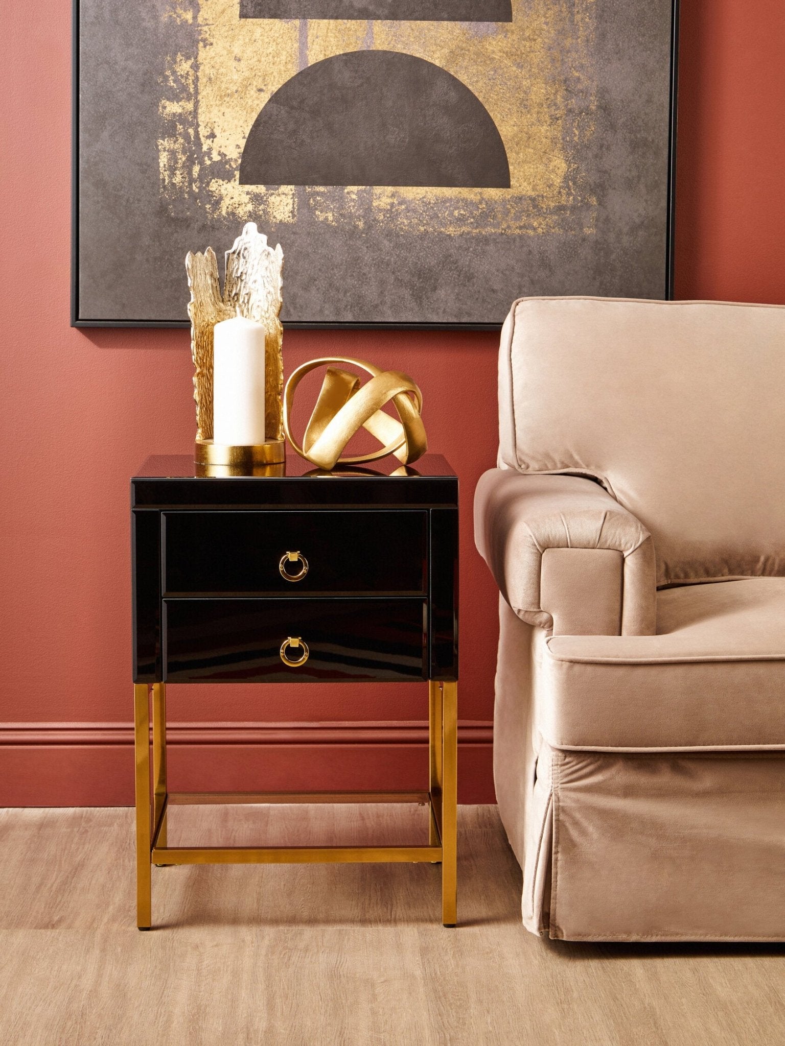 Kensington Townhouse Black 2 Drawer Side Table | Luxury Home Accessories | Heulog Glow