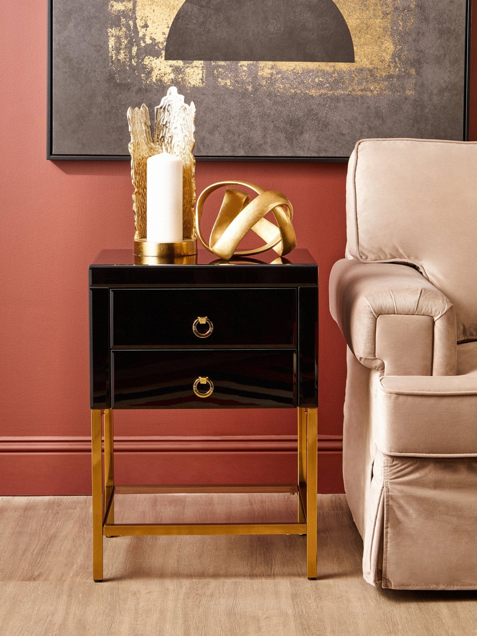Kensington Townhouse Black 2 Drawer Side Table | Luxury Home Accessories | Heulog Glow