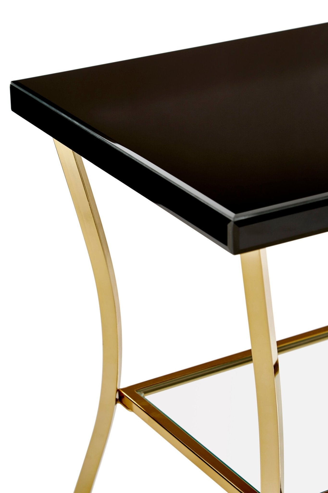 Kensington Townhouse Black Mirror Side Table with Gold Legs | Luxury Home Accessories | Heulog Glow