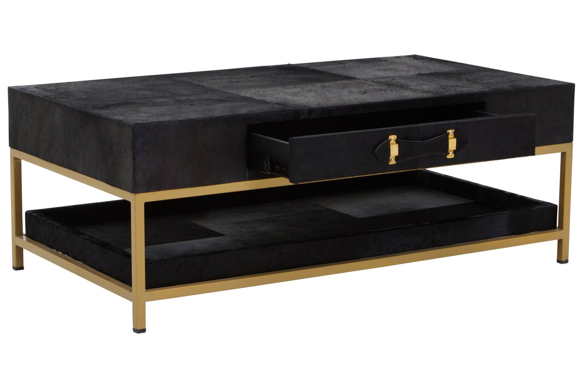 Kensington Townhouse Gold and Black Hair On Leather Coffee Table | Luxury Home Accessories | Heulog Glow