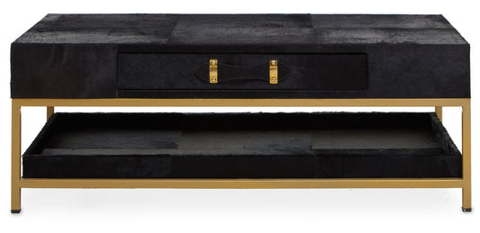 Kensington Townhouse Gold and Black Hair On Leather Coffee Table | Luxury Home Accessories | Heulog Glow