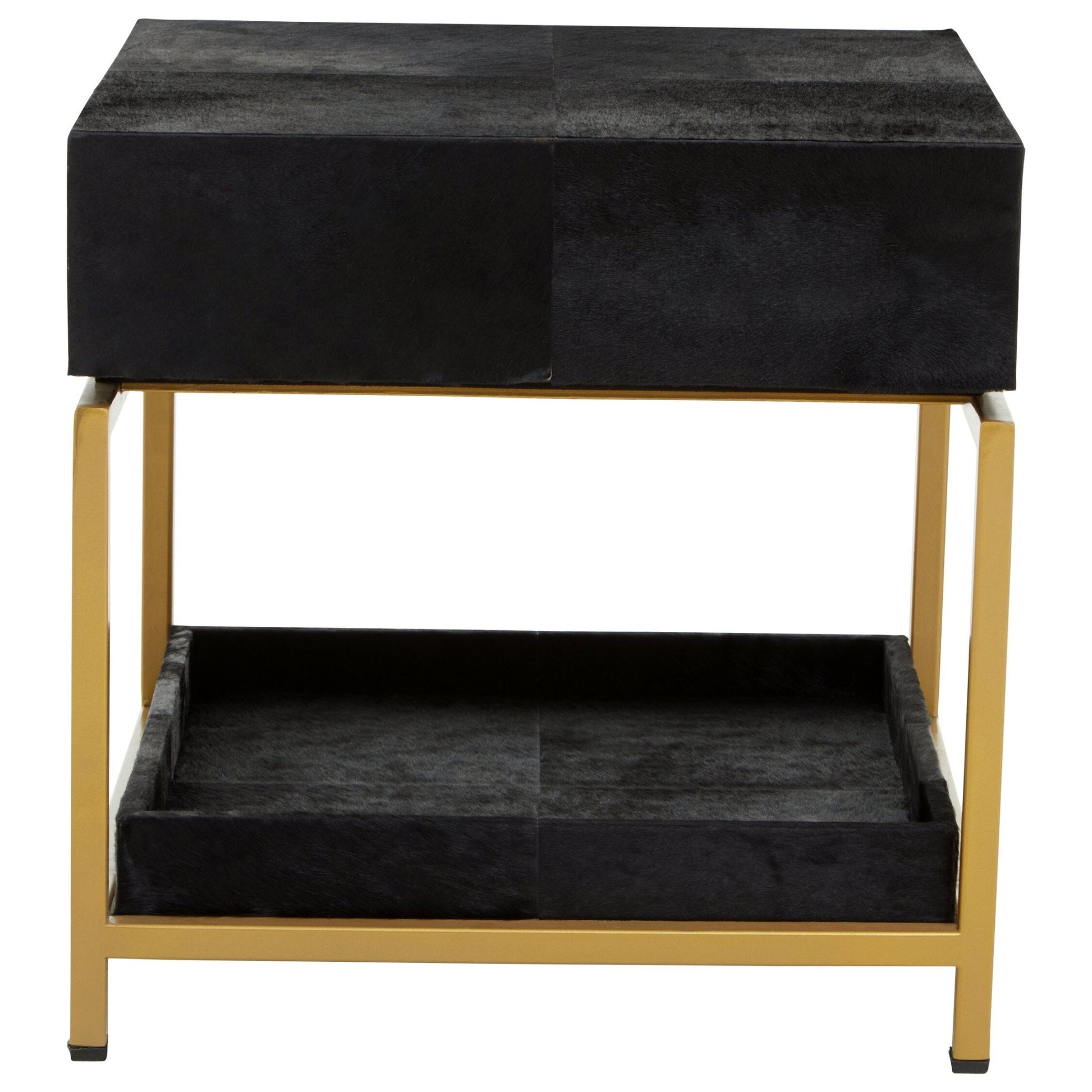 Kensington Townhouse Gold and Black Hair On Leather Side Table | Luxury Home Accessories | Heulog Glow