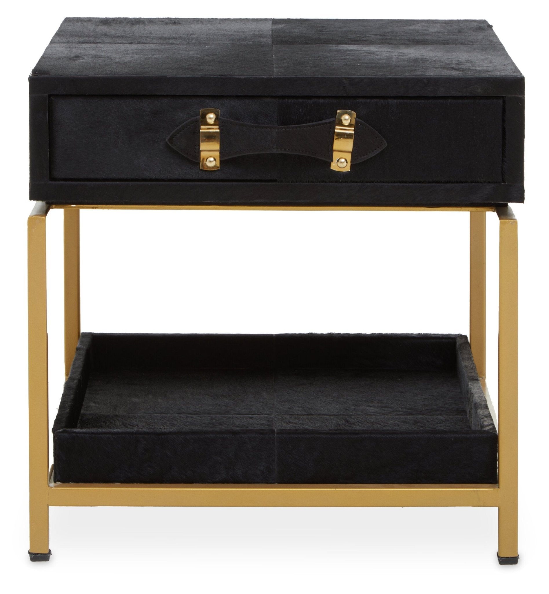 Kensington Townhouse Gold and Black Hair On Leather Side Table | Luxury Home Accessories | Heulog Glow
