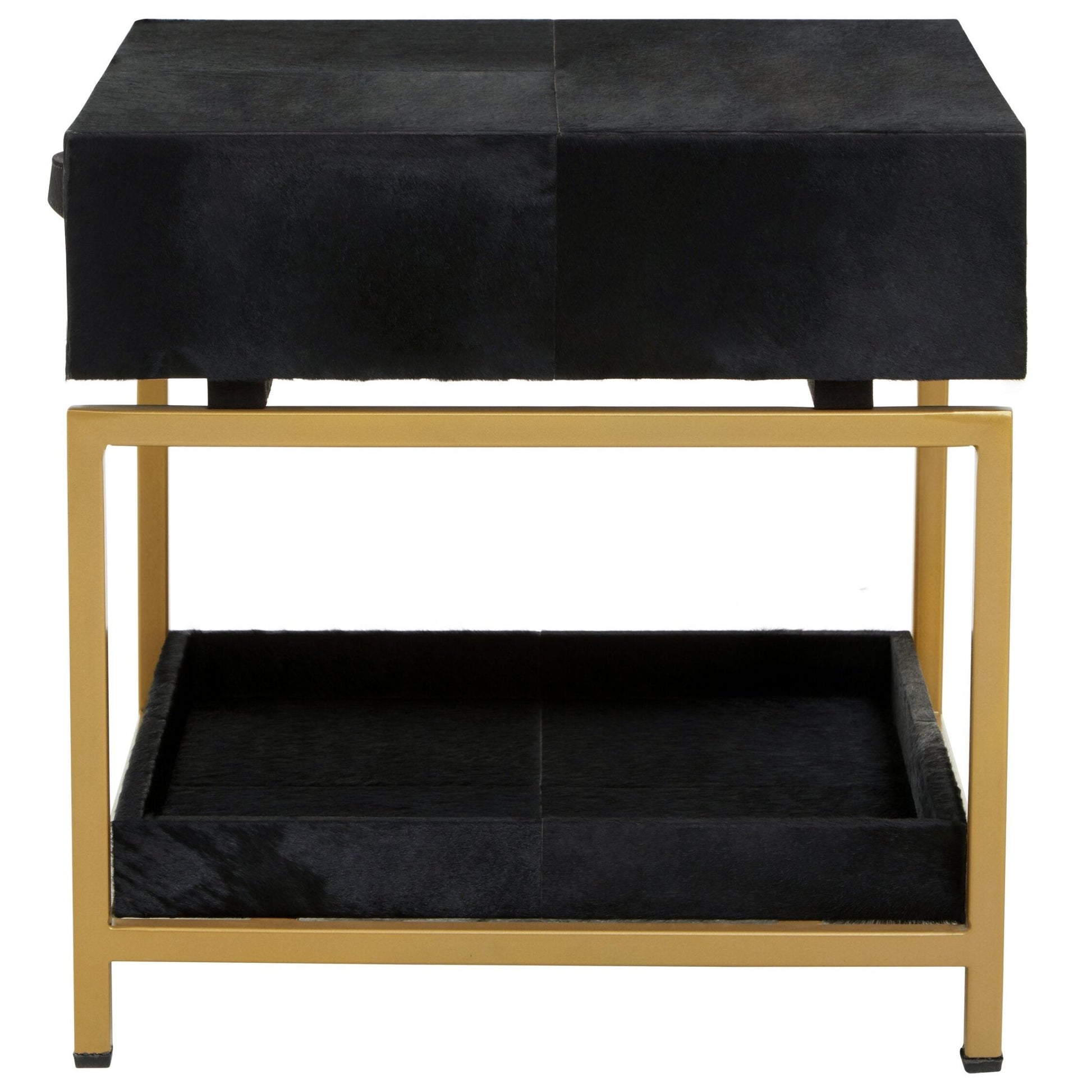 Kensington Townhouse Gold and Black Hair On Leather Side Table | Luxury Home Accessories | Heulog Glow
