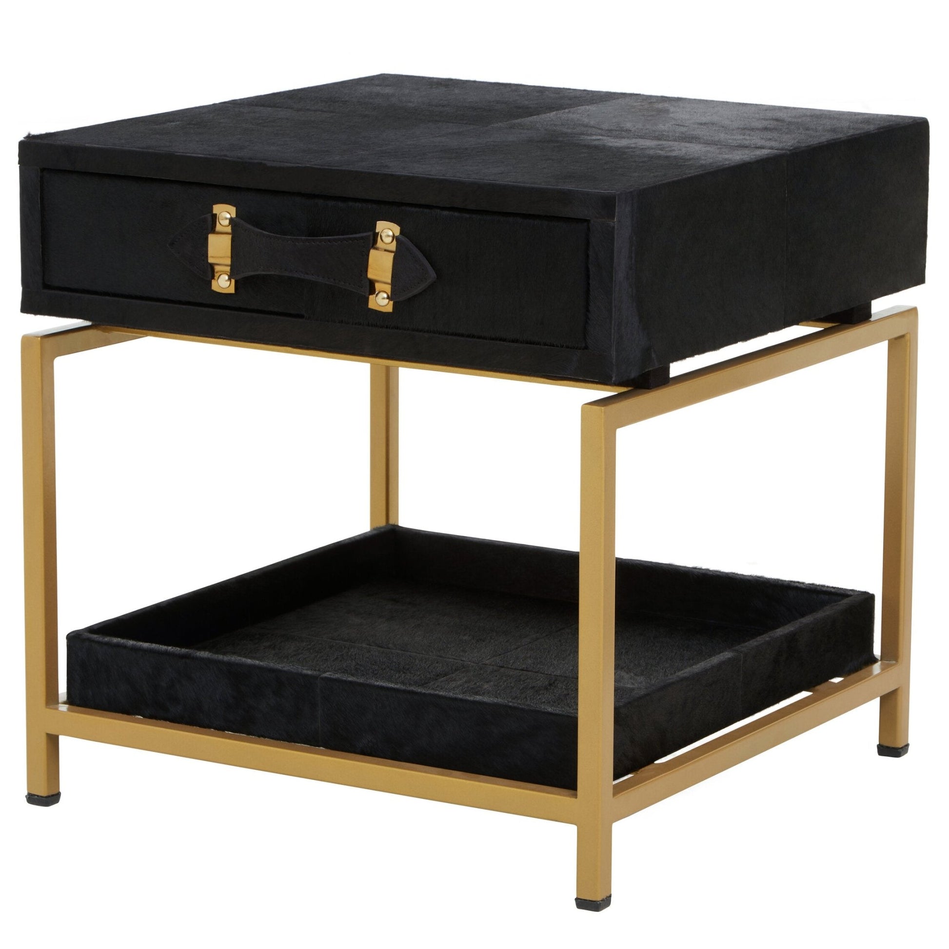 Kensington Townhouse Gold and Black Hair On Leather Side Table | Luxury Home Accessories | Heulog Glow