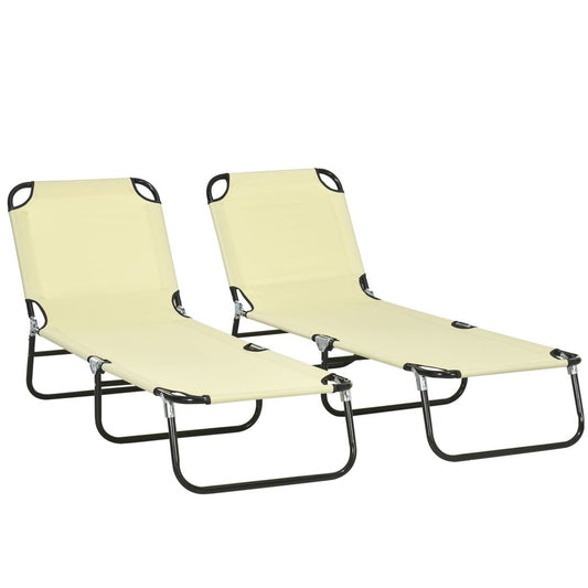Outsunny Folding Sun Loungers Set of 2 with Adjustable Backrest
