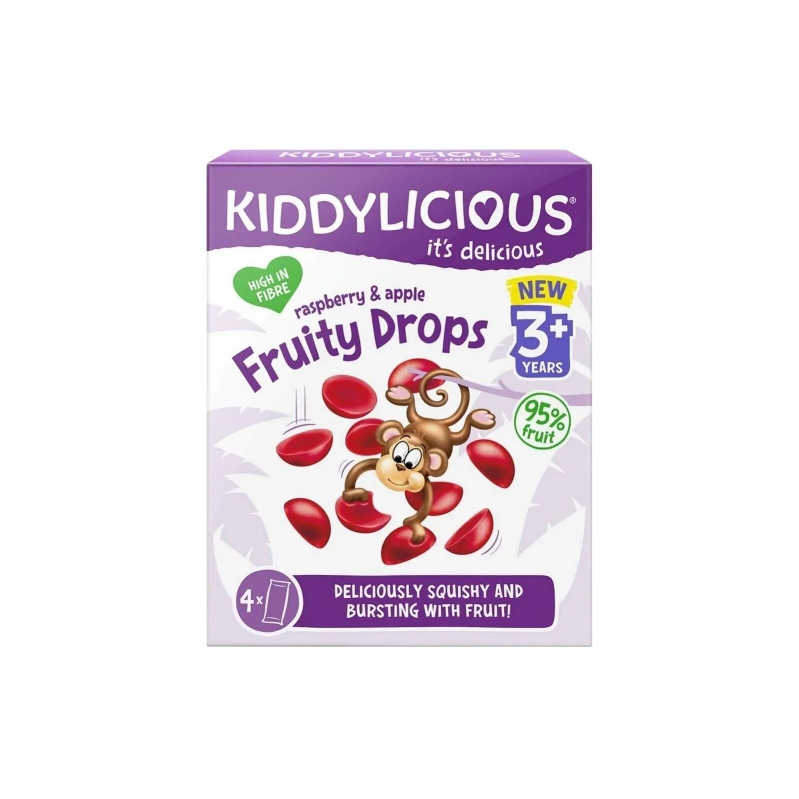 Kiddylicious Raspberry & Apple Fruity Drops 3+ years 64g (4x16g) | Luxury Home Accessories | Heulog Glow