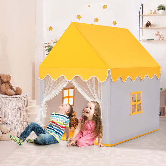 Kids Play Tent with Padded Mat Indoor Playhouse-Yellow