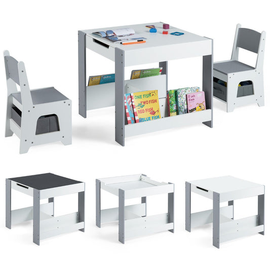 Kids Table and Chairs Set Toddler Wooden Activity Desk-Grey