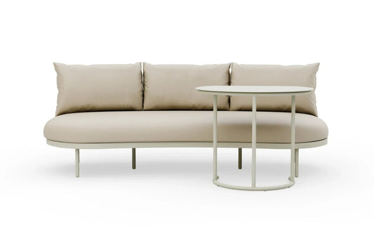 Kiki Beige 3-Seater Curved Garden Sofa and Coffee Table | Luxury Home Accessories | Heulog Glow