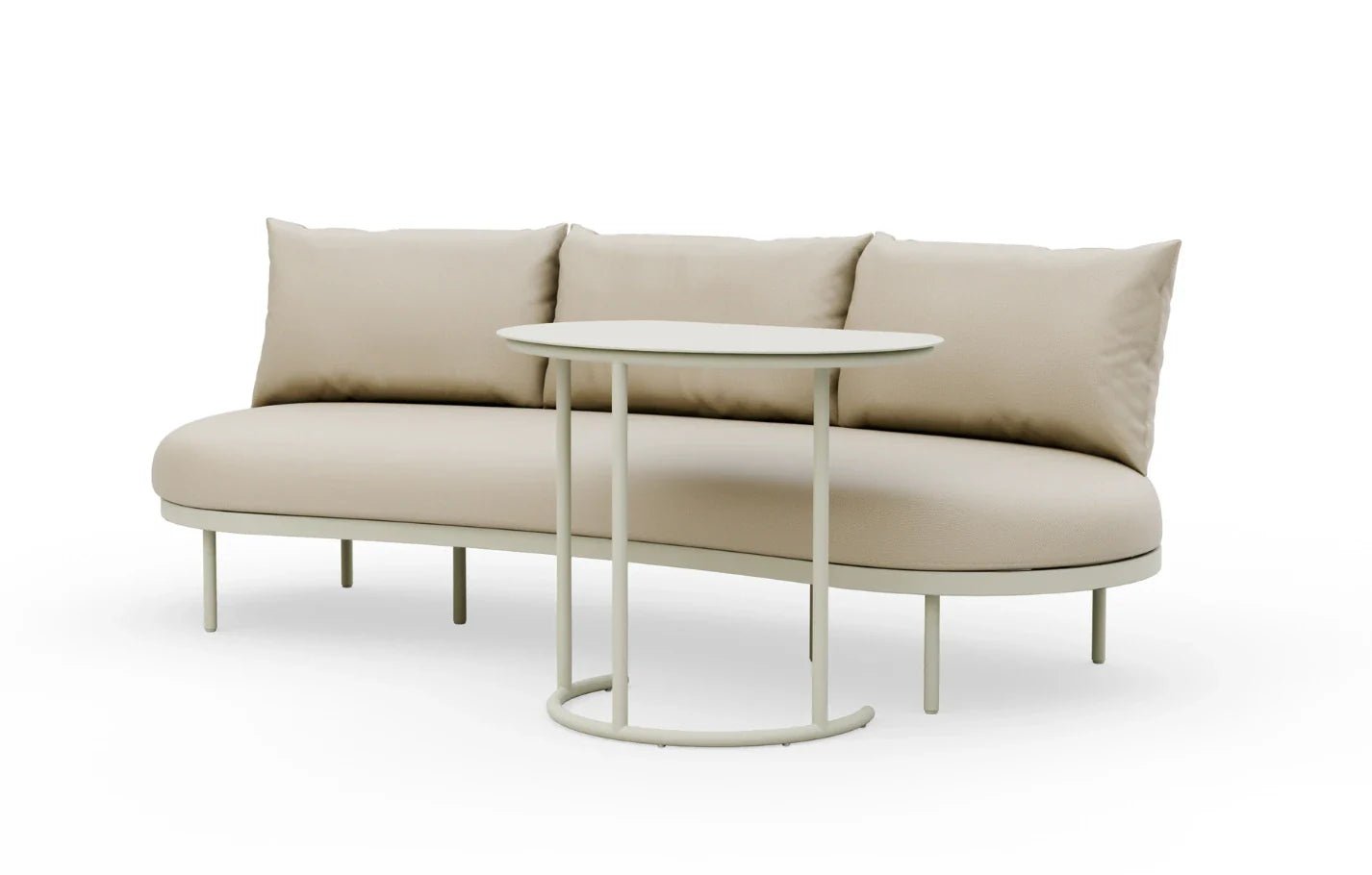 Kiki Beige 3-Seater Curved Garden Sofa and Coffee Table | Luxury Home Accessories | Heulog Glow
