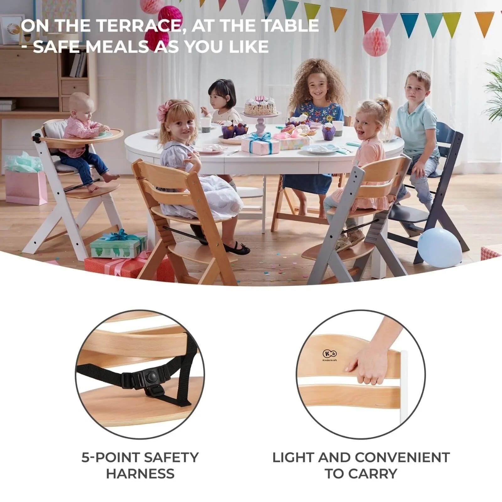 Kinderkraft Enock Wooden Highchair - Full Grey | Luxury Home Accessories | Heulog Glow