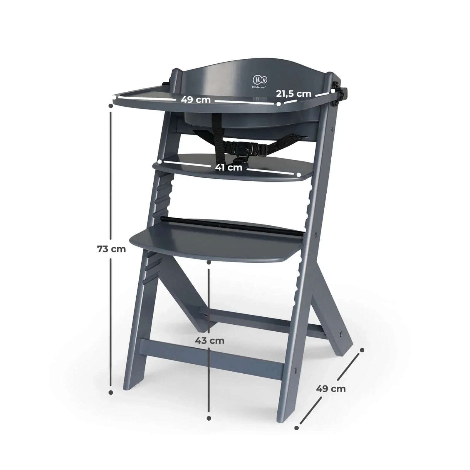 Kinderkraft Enock Wooden Highchair - Full Grey | Luxury Home Accessories | Heulog Glow