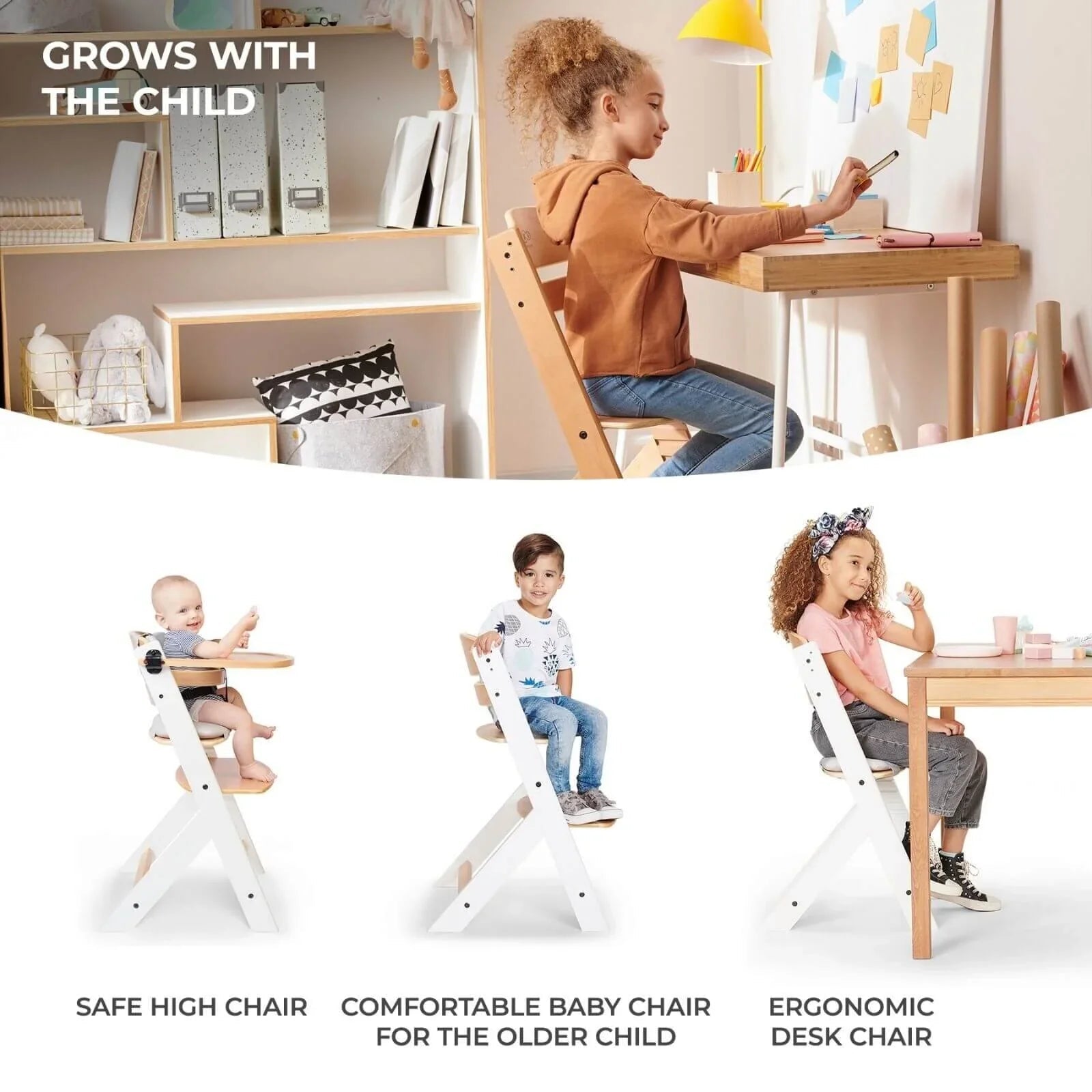 Kinderkraft Enock Wooden Highchair - Full Grey | Luxury Home Accessories | Heulog Glow
