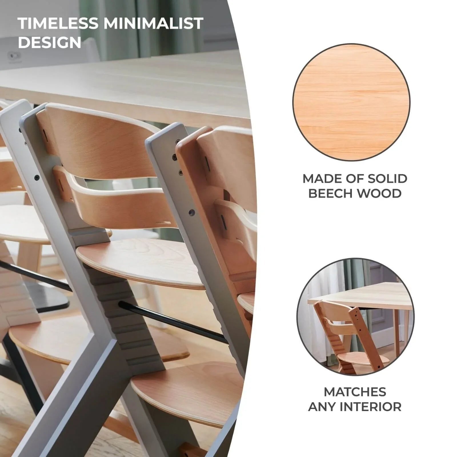 Kinderkraft Enock Wooden Highchair - Full Grey | Luxury Home Accessories | Heulog Glow