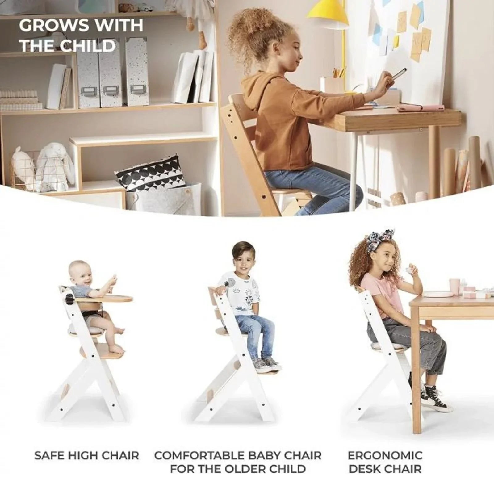Kinderkraft Enock Wooden Highchair - Wooden Grey | Luxury Home Accessories | Heulog Glow