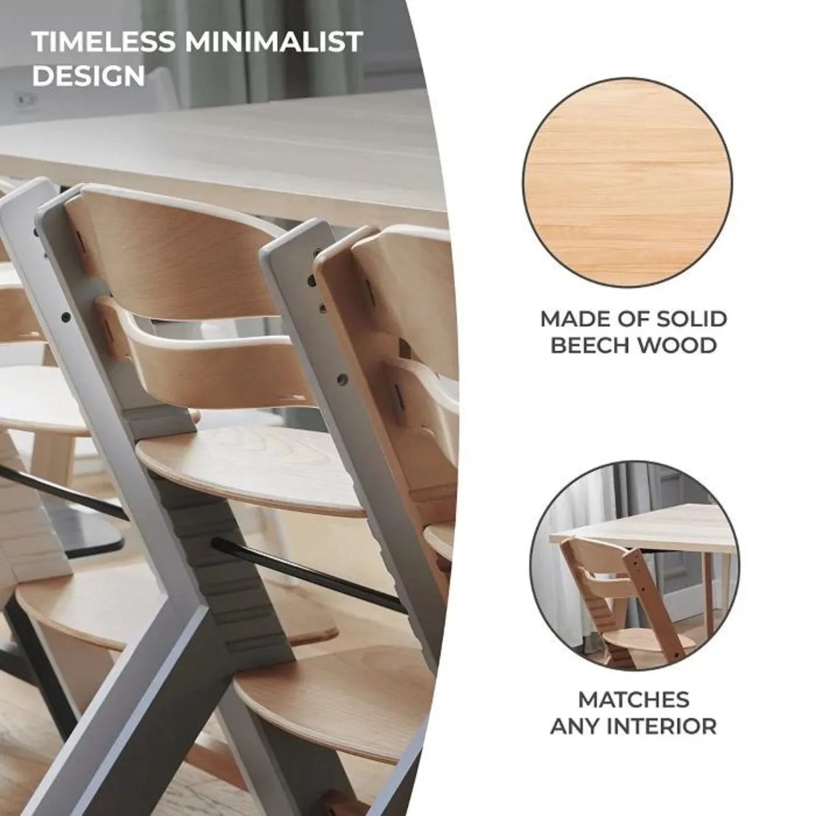Kinderkraft Enock Wooden Highchair - Wooden Grey | Luxury Home Accessories | Heulog Glow