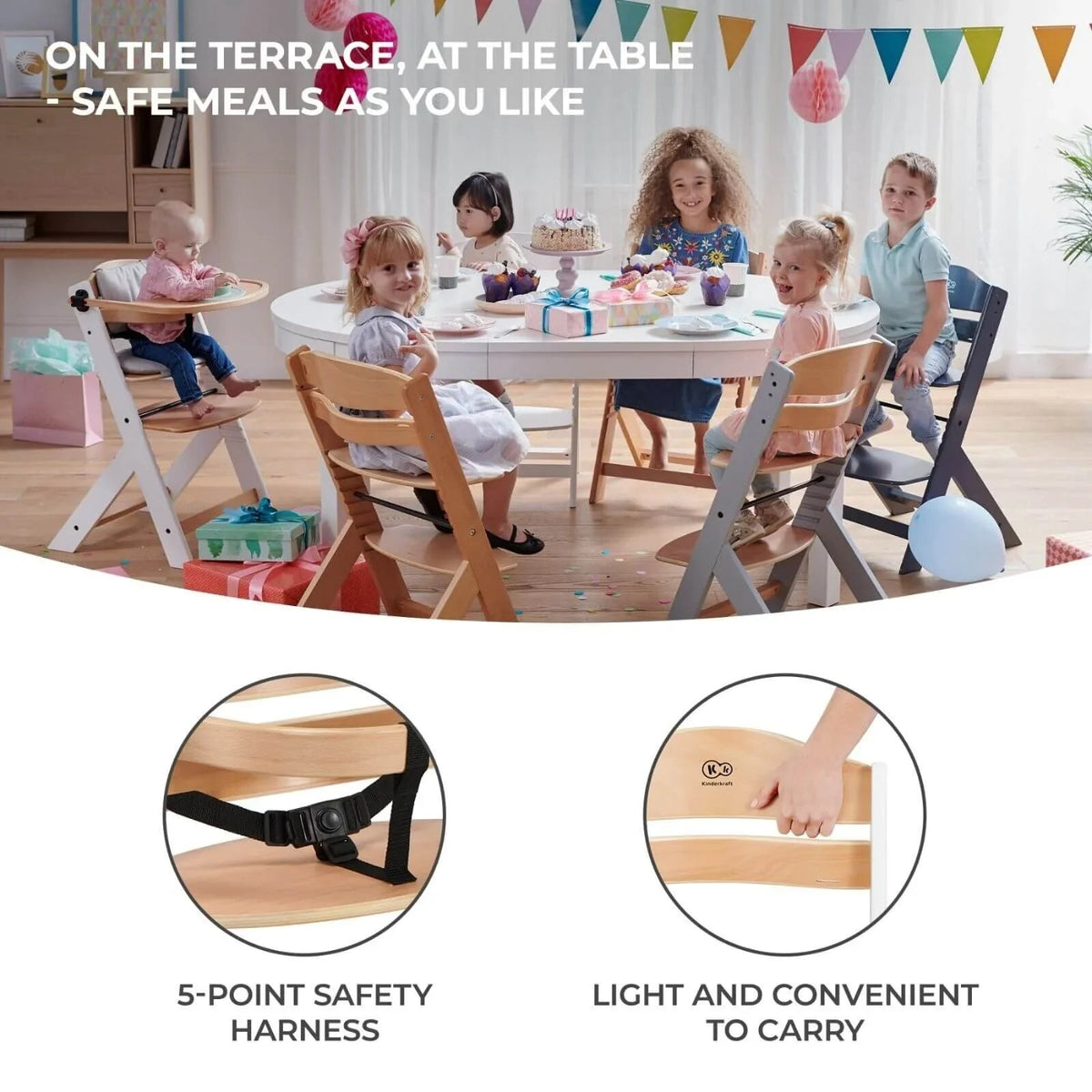 Kinderkraft Enock Wooden Highchair - Wooden Natural | Luxury Home Accessories | Heulog Glow