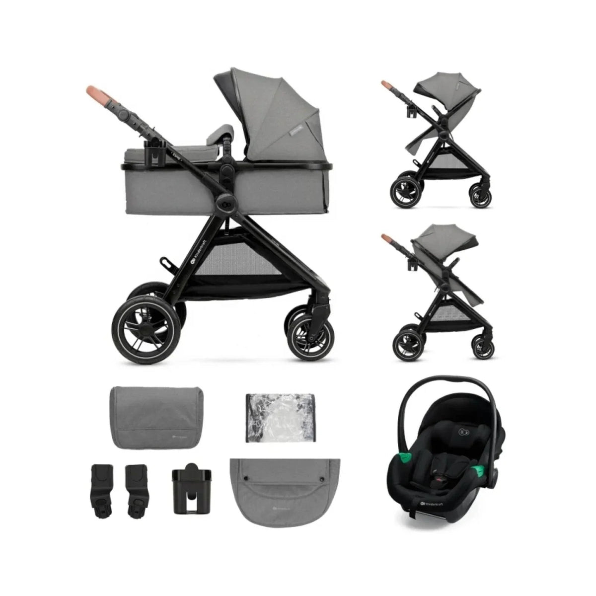 Kinderkraft Esme Pro 3-in-1 Travel System with Mink Pro Car Seat - Moonlight Grey | Luxury Home Accessories | Heulog Glow