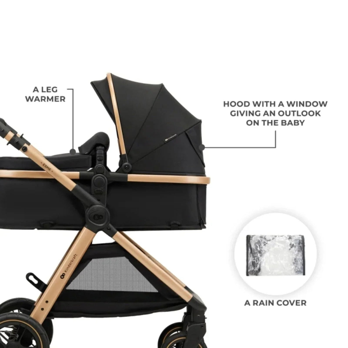 Kinderkraft Esme Pro 3-in-1 Travel System with Mink Pro Car Seat - Pure Black | Luxury Home Accessories | Heulog Glow