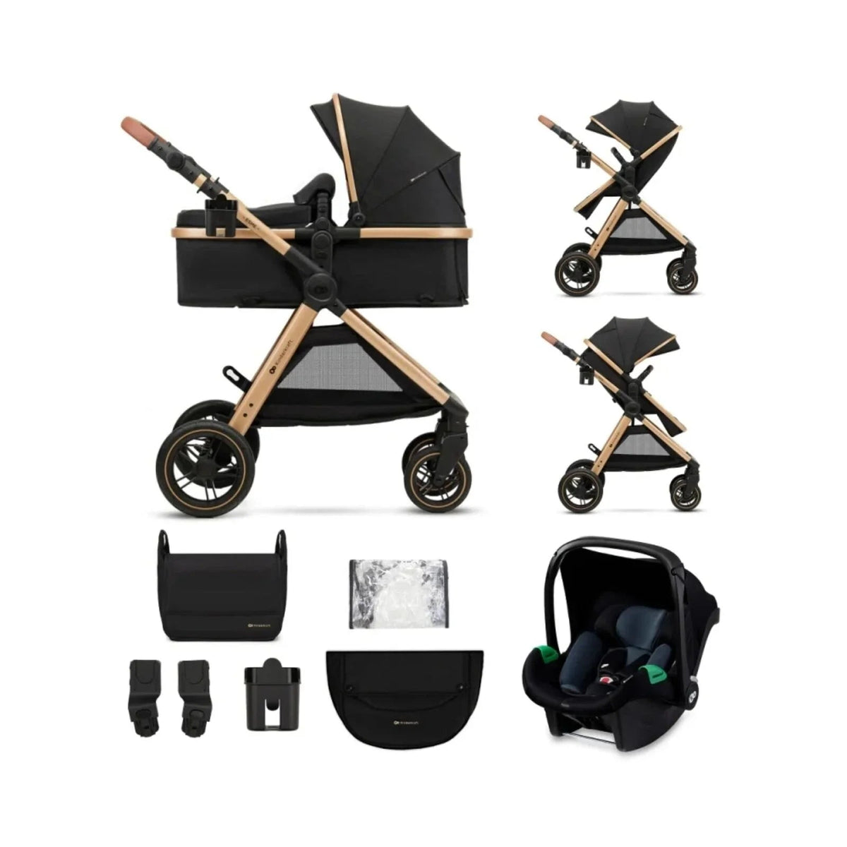 Kinderkraft Esme Pro 3-in-1 Travel System with Mink Pro Car Seat - Pure Black | Luxury Home Accessories | Heulog Glow