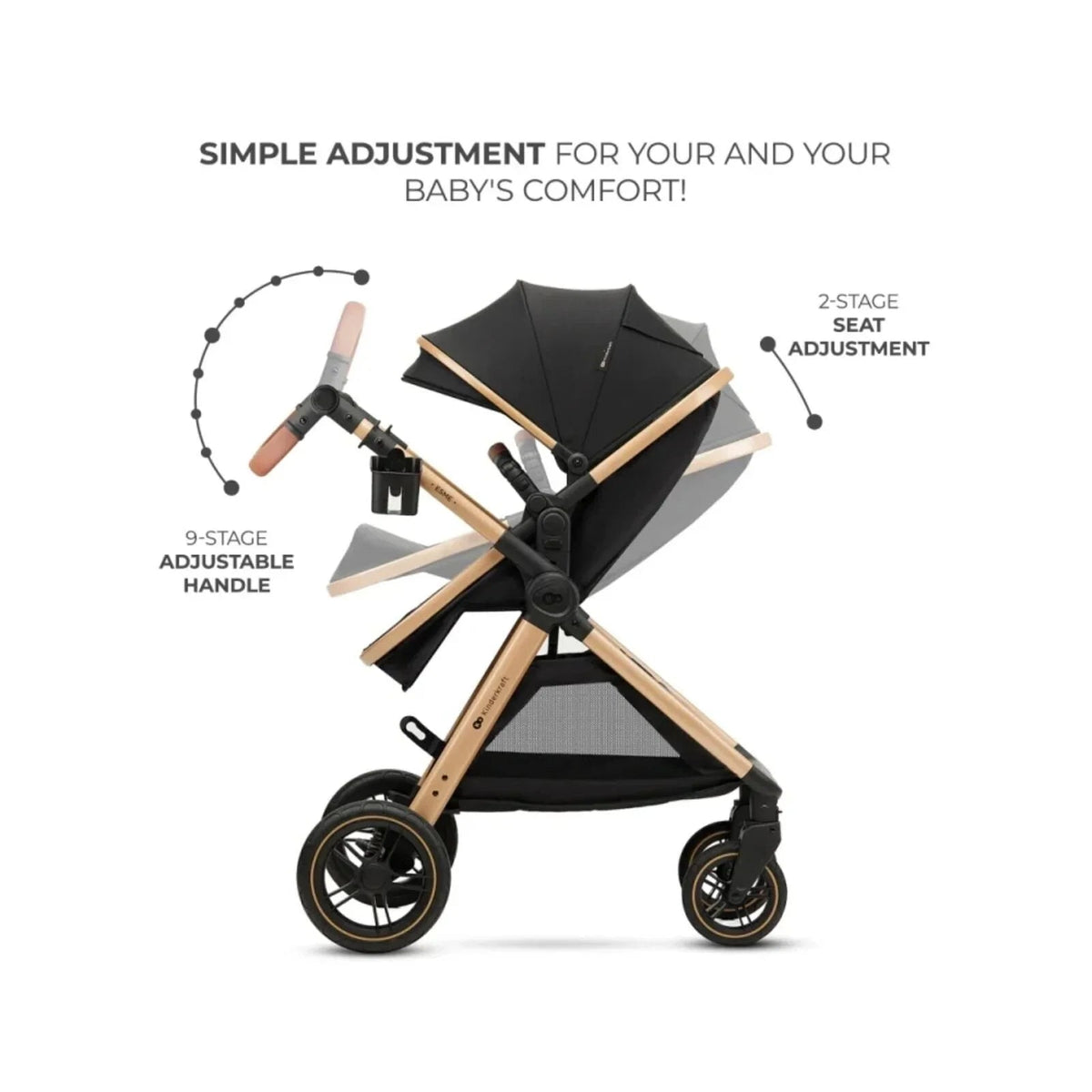 Kinderkraft Esme Pro 3-in-1 Travel System with Mink Pro Car Seat - Pure Black | Luxury Home Accessories | Heulog Glow