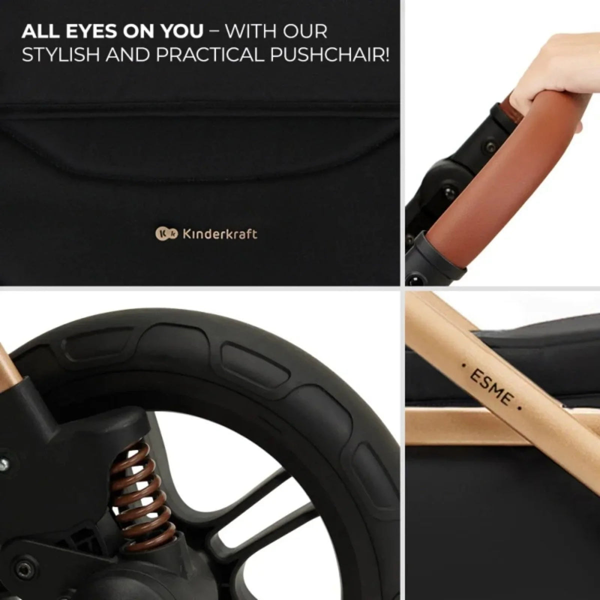 Kinderkraft Esme Pro 3-in-1 Travel System with Mink Pro Car Seat - Pure Black | Luxury Home Accessories | Heulog Glow