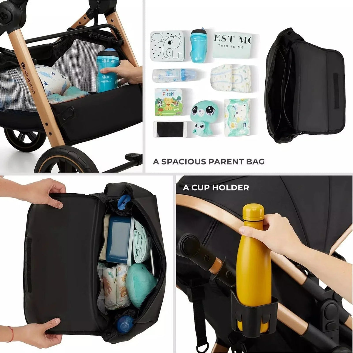 Kinderkraft Esme Pro 3-in-1 Travel System with Mink Pro Car Seat - Pure Black | Luxury Home Accessories | Heulog Glow