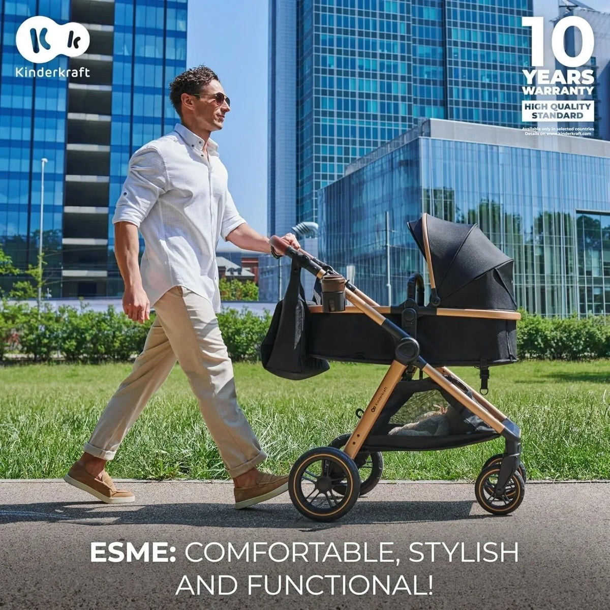 Kinderkraft Esme Pro 3-in-1 Travel System with Mink Pro Car Seat - Pure Black | Luxury Home Accessories | Heulog Glow