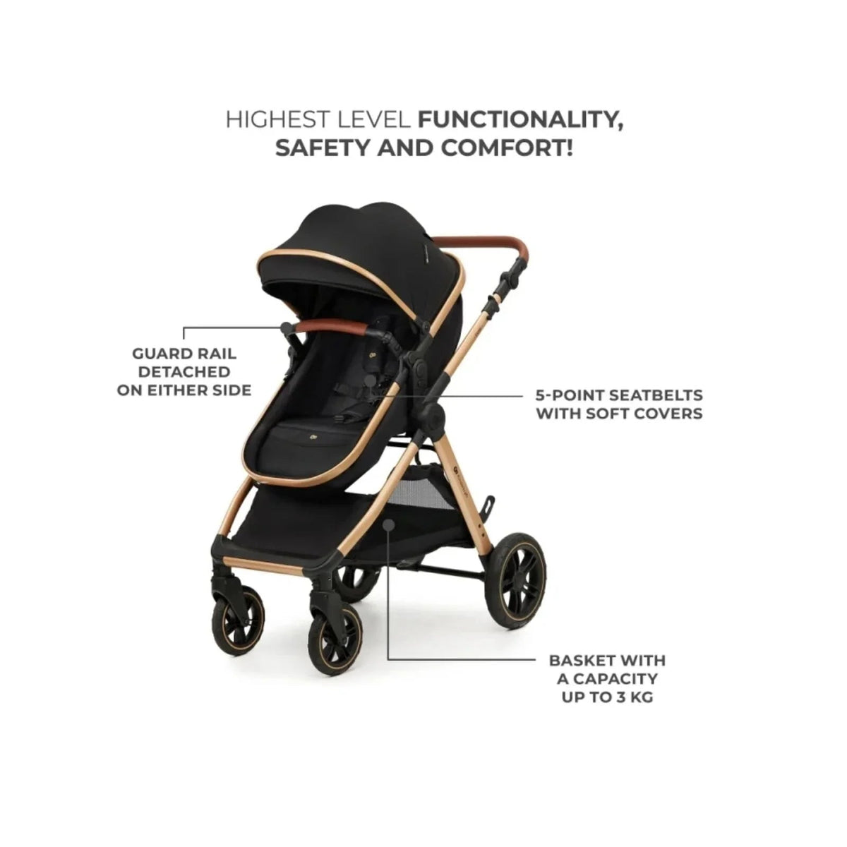 Kinderkraft Esme Pro 3-in-1 Travel System with Mink Pro Car Seat - Pure Black | Luxury Home Accessories | Heulog Glow