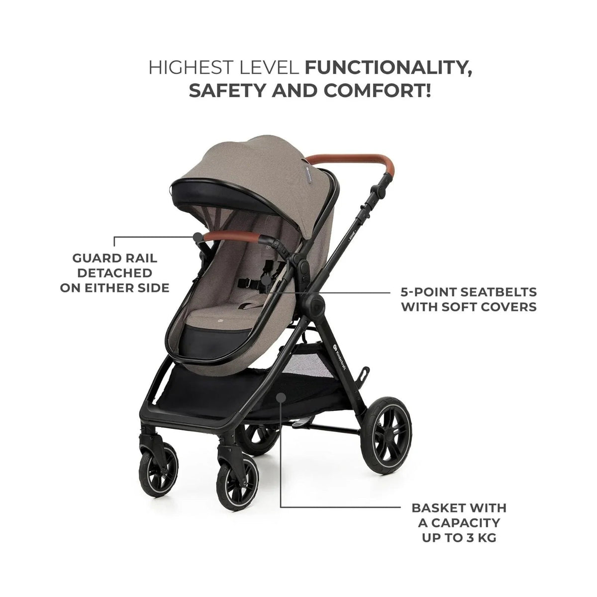 Kinderkraft Esme Pro 3-in-1 Travel System with Mink Pro Car Seat - Sand Beige | Luxury Home Accessories | Heulog Glow