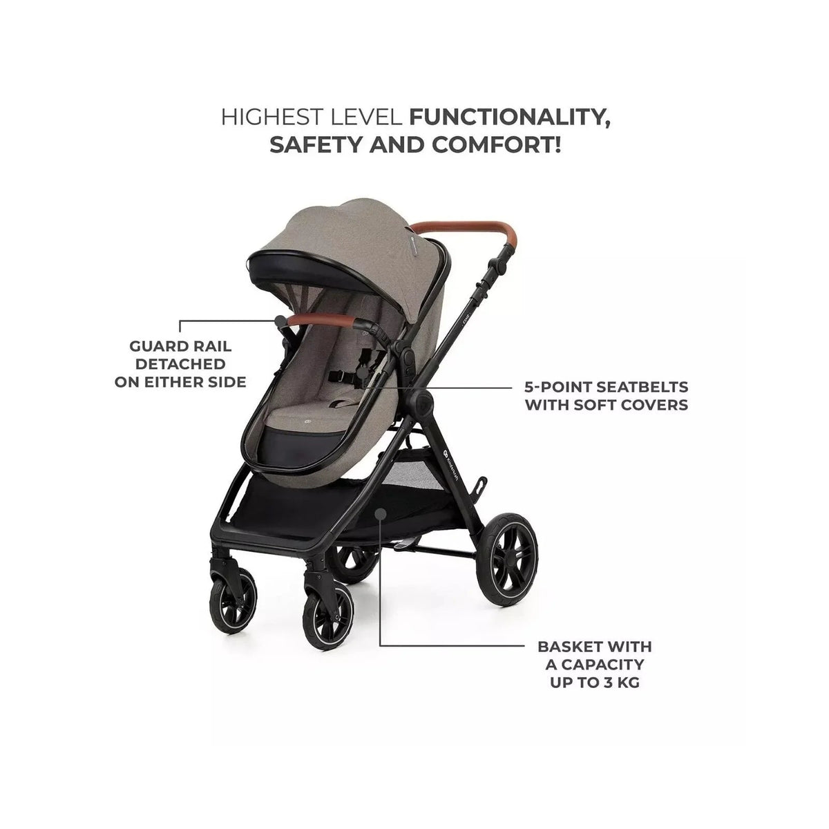 Kinderkraft Esme Pro 3-in-1 Travel System with Mink Pro Car Seat - Sand Beige | Luxury Home Accessories | Heulog Glow