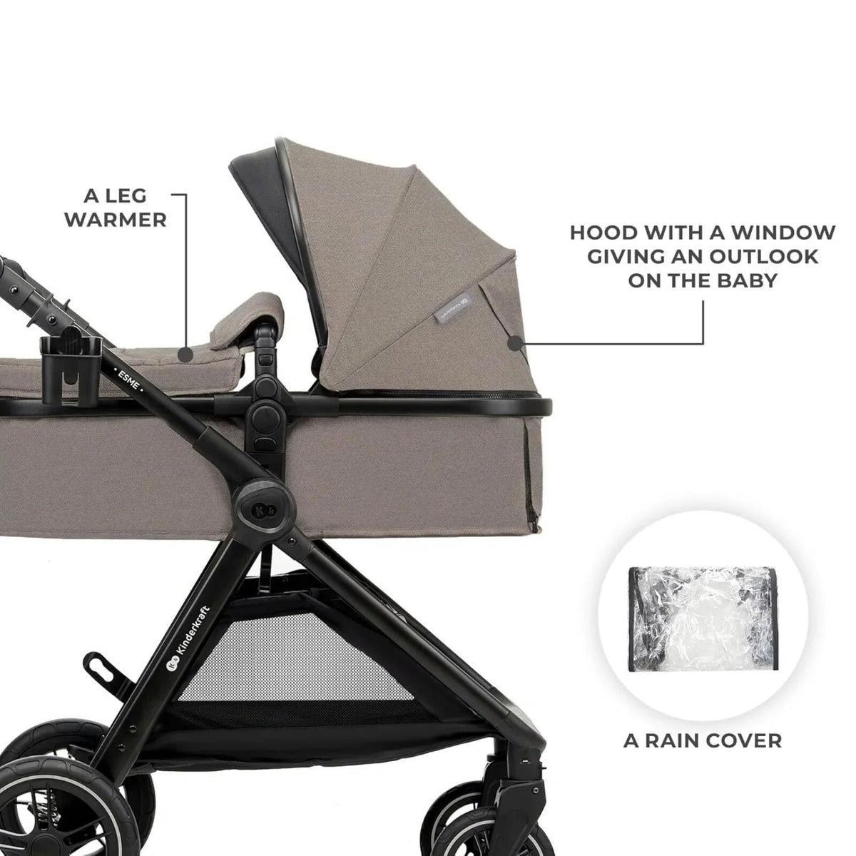Kinderkraft Esme Pro 3-in-1 Travel System with Mink Pro Car Seat - Sand Beige | Luxury Home Accessories | Heulog Glow