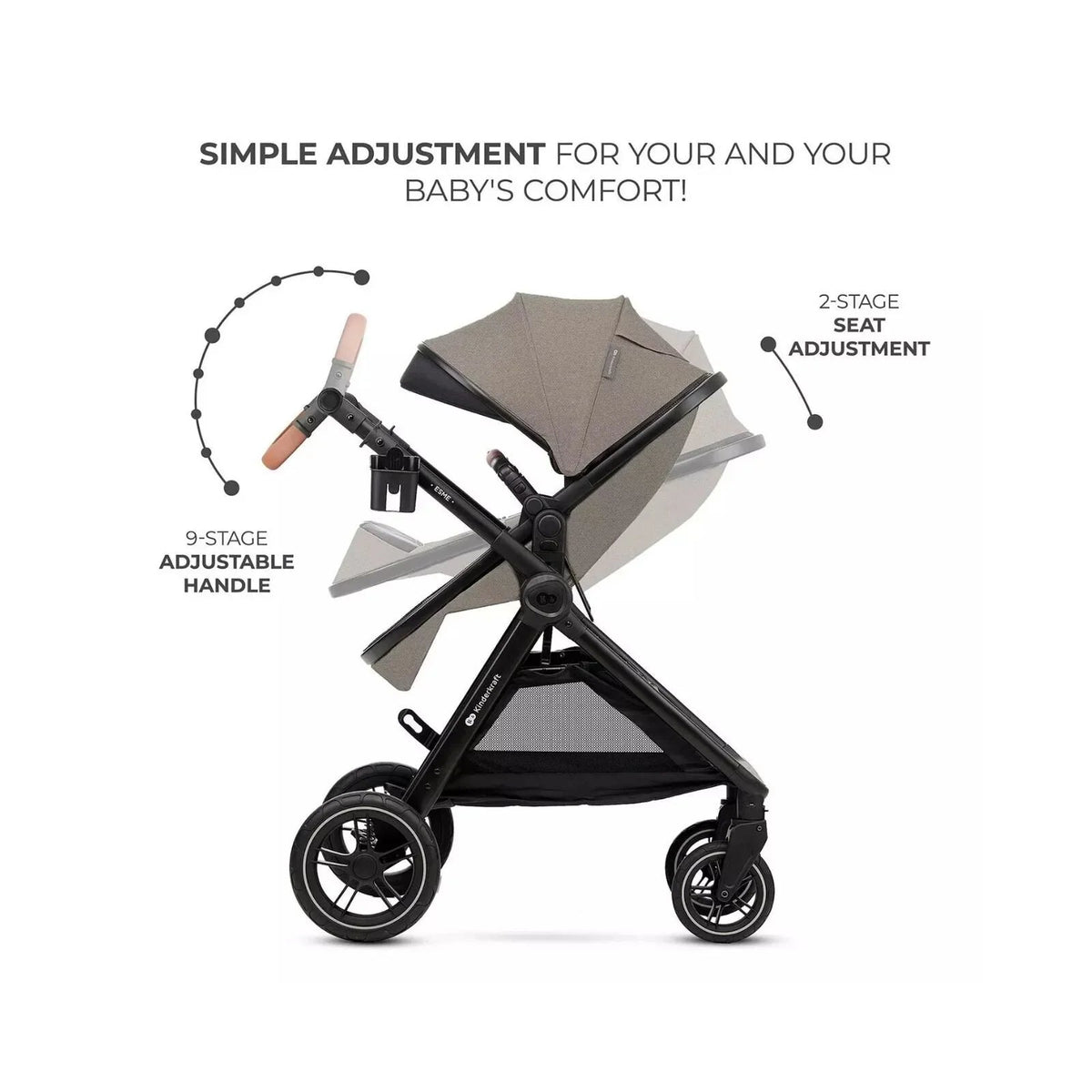 Kinderkraft Esme Pro 3-in-1 Travel System with Mink Pro Car Seat - Sand Beige | Luxury Home Accessories | Heulog Glow