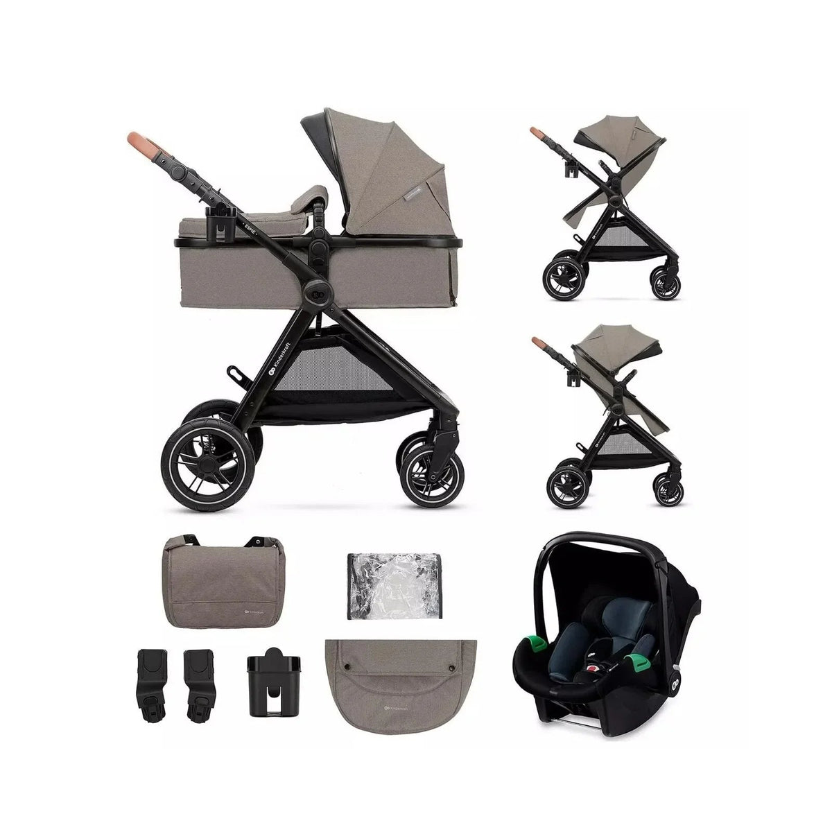 Kinderkraft Esme Pro 3-in-1 Travel System with Mink Pro Car Seat - Sand Beige | Luxury Home Accessories | Heulog Glow