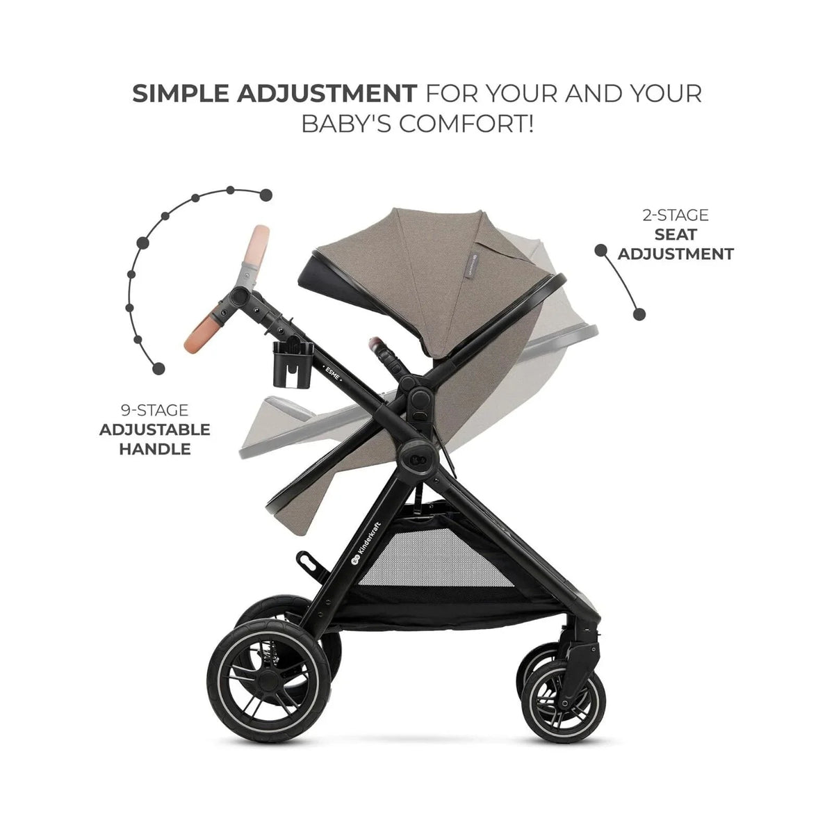 Kinderkraft Esme Pro 3-in-1 Travel System with Mink Pro Car Seat - Sand Beige | Luxury Home Accessories | Heulog Glow