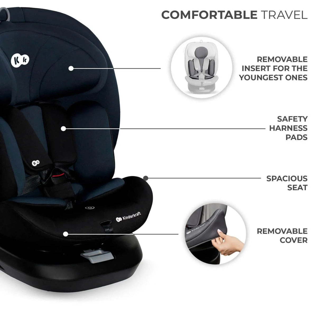 Kinderkraft i-Grow i-Size Car Seat (Birth to 12 Years) - Black | Luxury Home Accessories | Heulog Glow