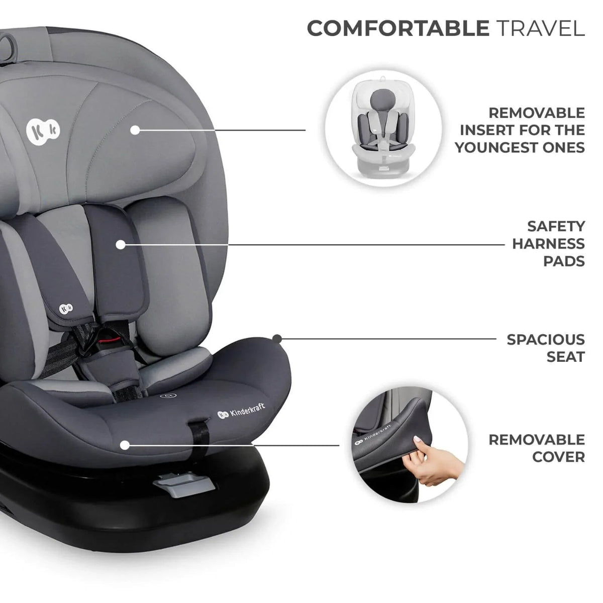 Kinderkraft i-Grow i-Size Car Seat (Birth to 12 Years) - Grey | Luxury Home Accessories | Heulog Glow