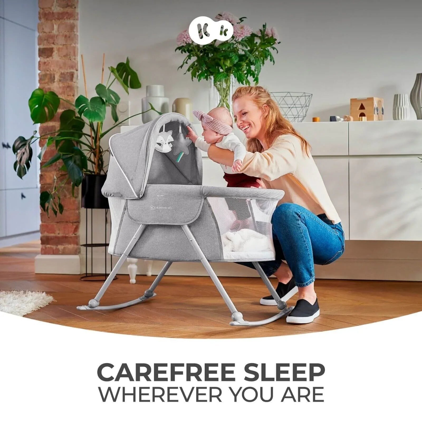 Kinderkraft Lovi 3-in-1 Baby Crib - Grey | Luxury Home Accessories | Heulog Glow