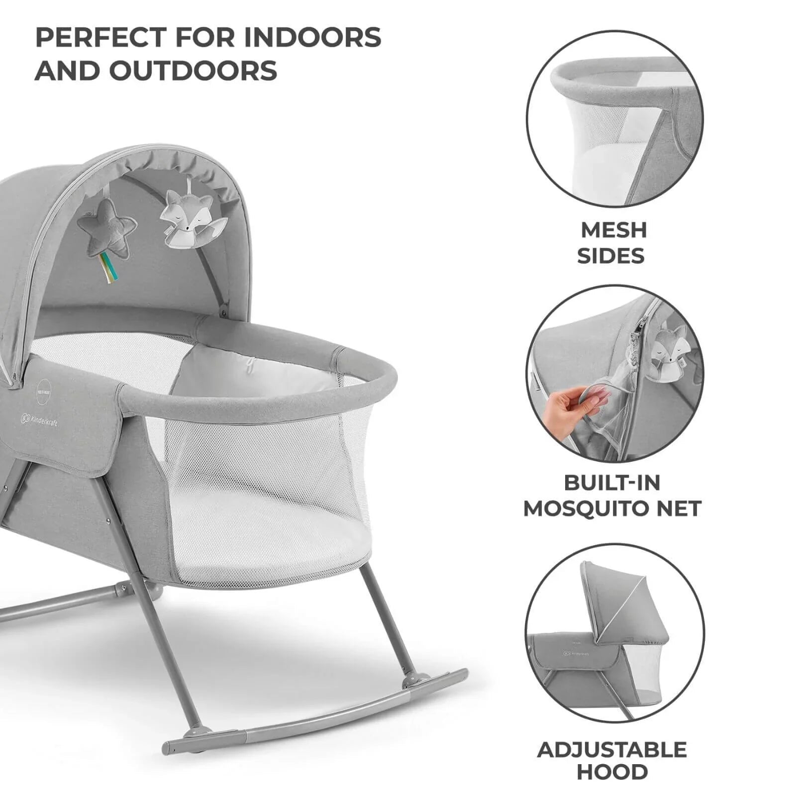Kinderkraft Lovi 3-in-1 Baby Crib - Grey | Luxury Home Accessories | Heulog Glow