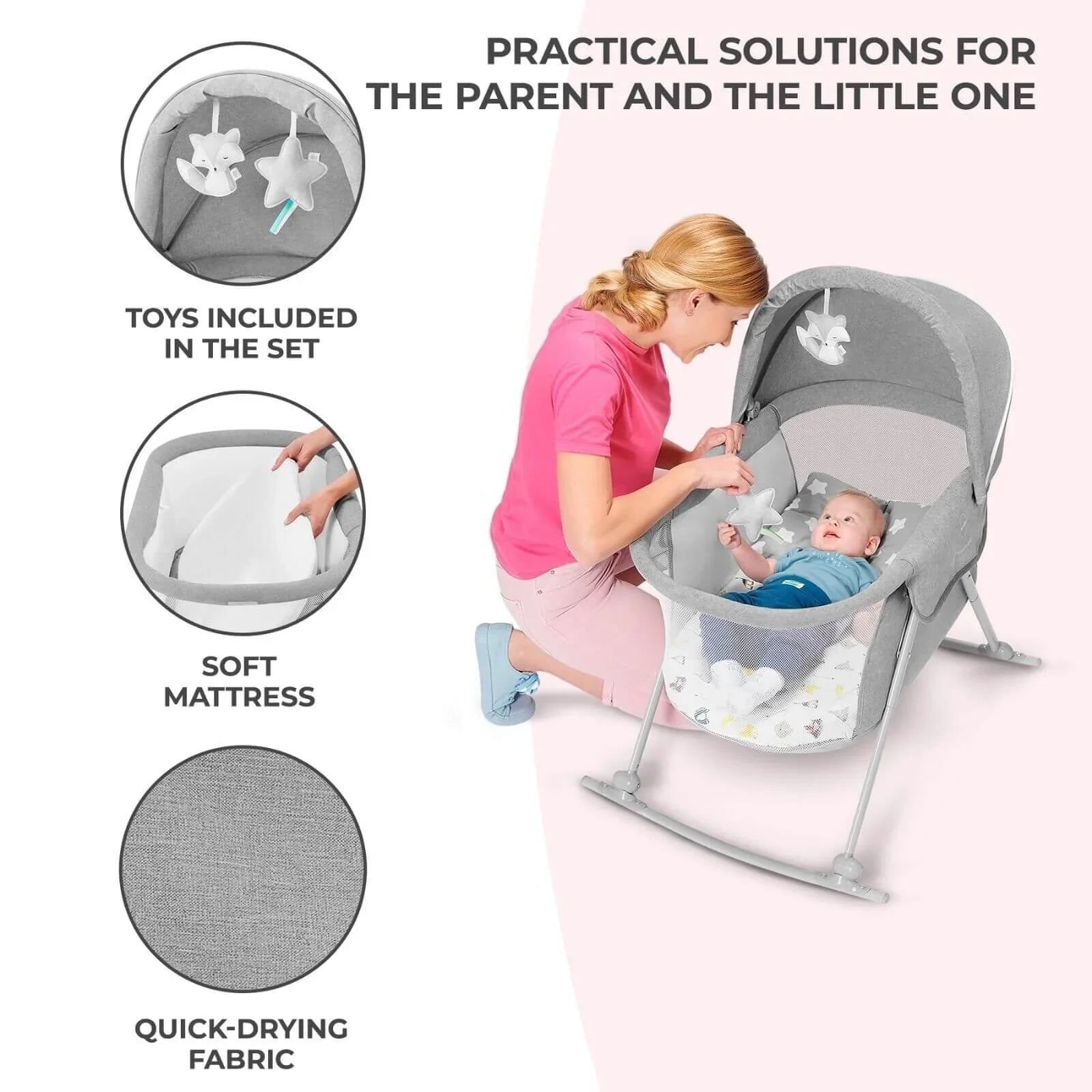Kinderkraft Lovi 3-in-1 Baby Crib - Grey | Luxury Home Accessories | Heulog Glow