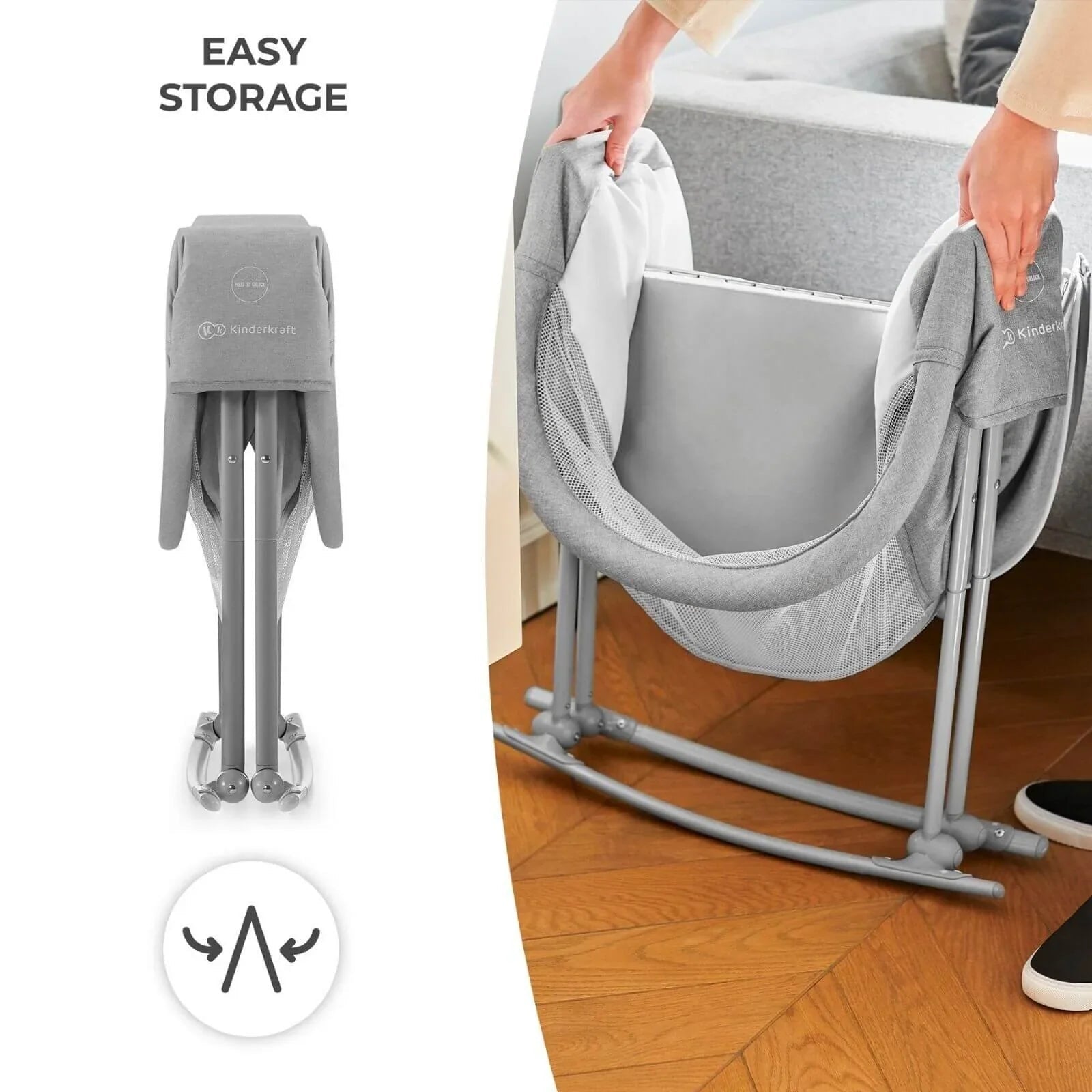 Kinderkraft Lovi 3-in-1 Baby Crib - Grey | Luxury Home Accessories | Heulog Glow