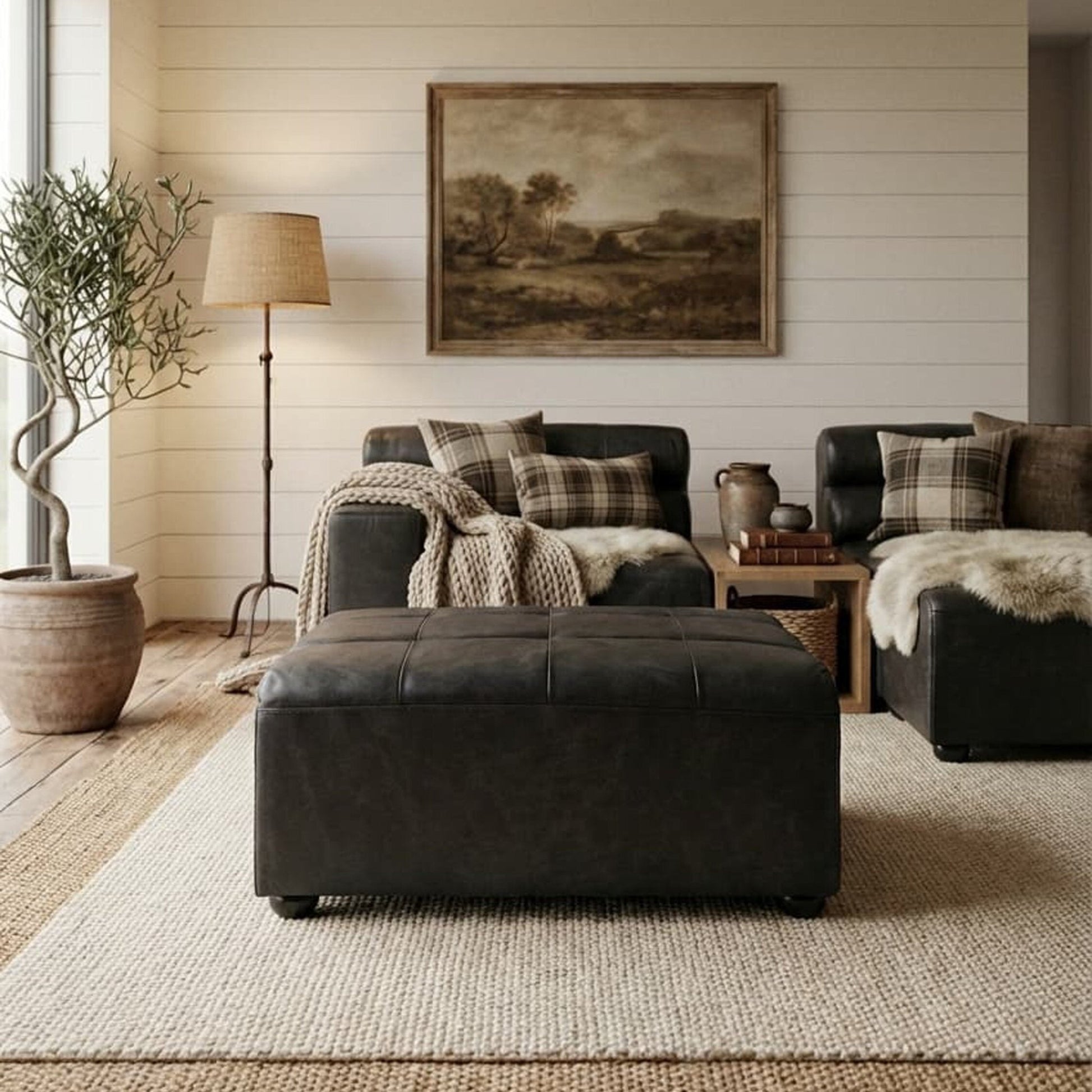 King Antique Black Leather Modular Ottoman | Luxury Home Accessories | Heulog Glow
