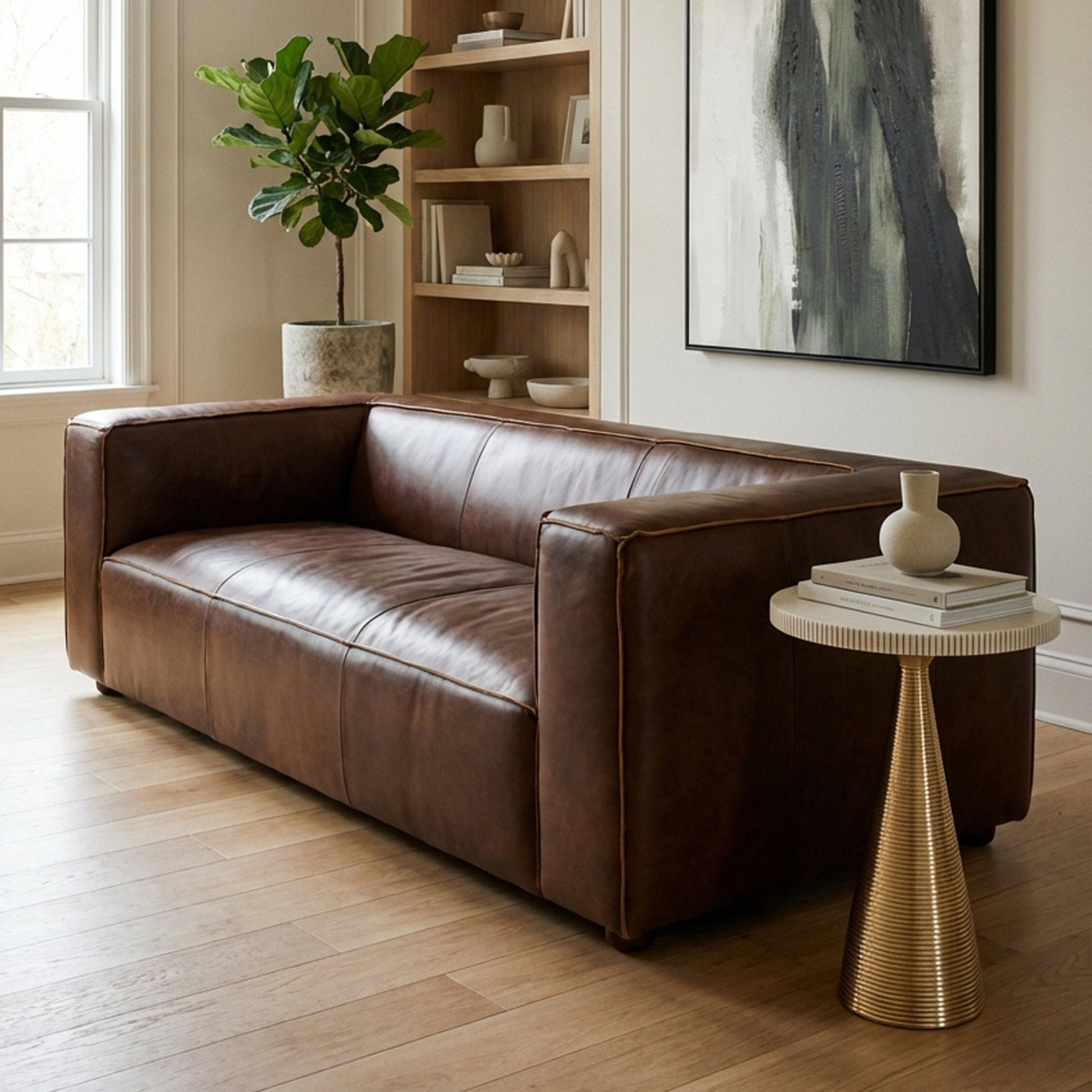 King Three Seater Antique Brown Leather Sofa | Luxury Home Accessories | Heulog Glow