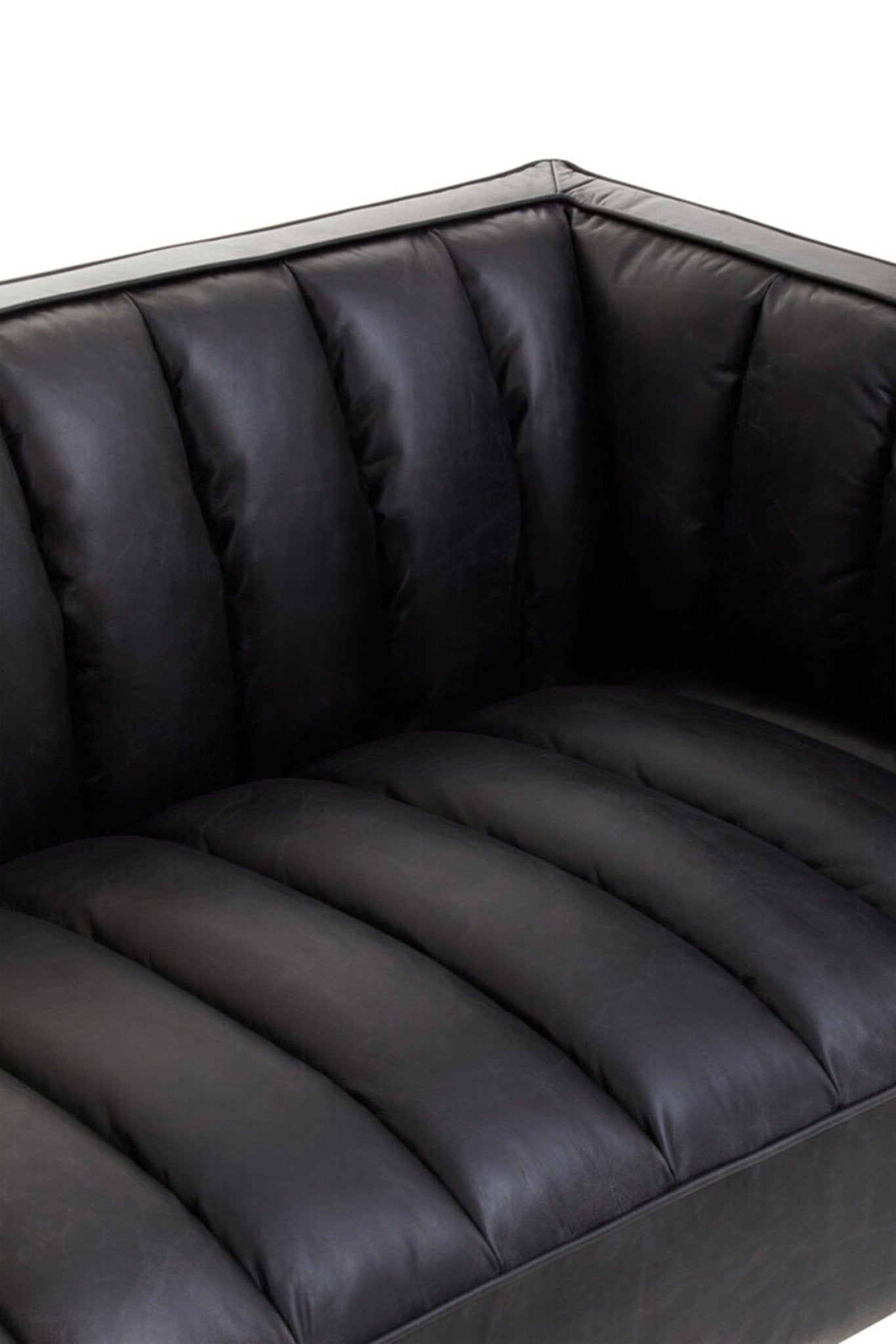 King Three Seater Black Leather Sofa With Flared Arms | Luxury Home Accessories | Heulog Glow