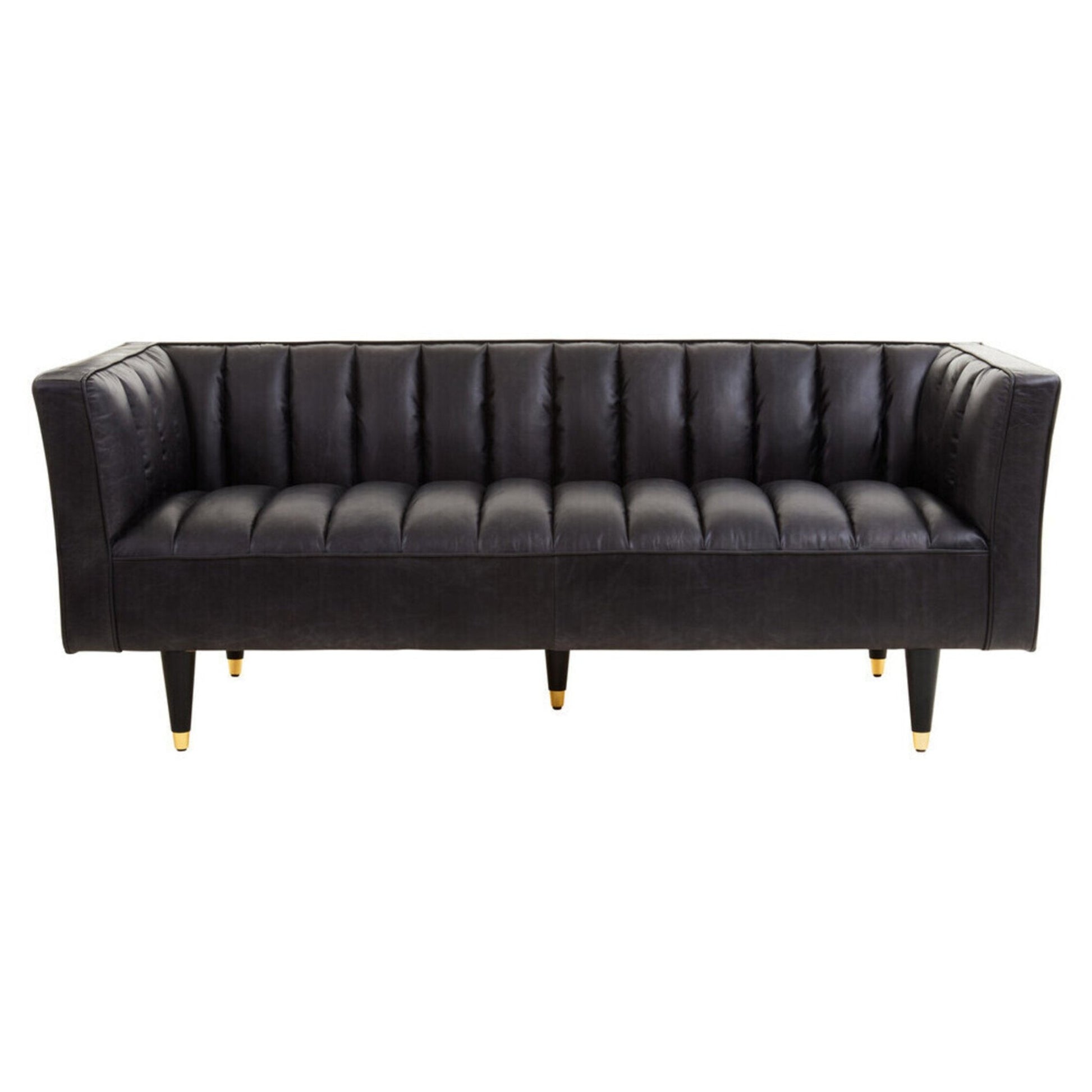 King Three Seater Black Leather Sofa With Flared Arms | Luxury Home Accessories | Heulog Glow