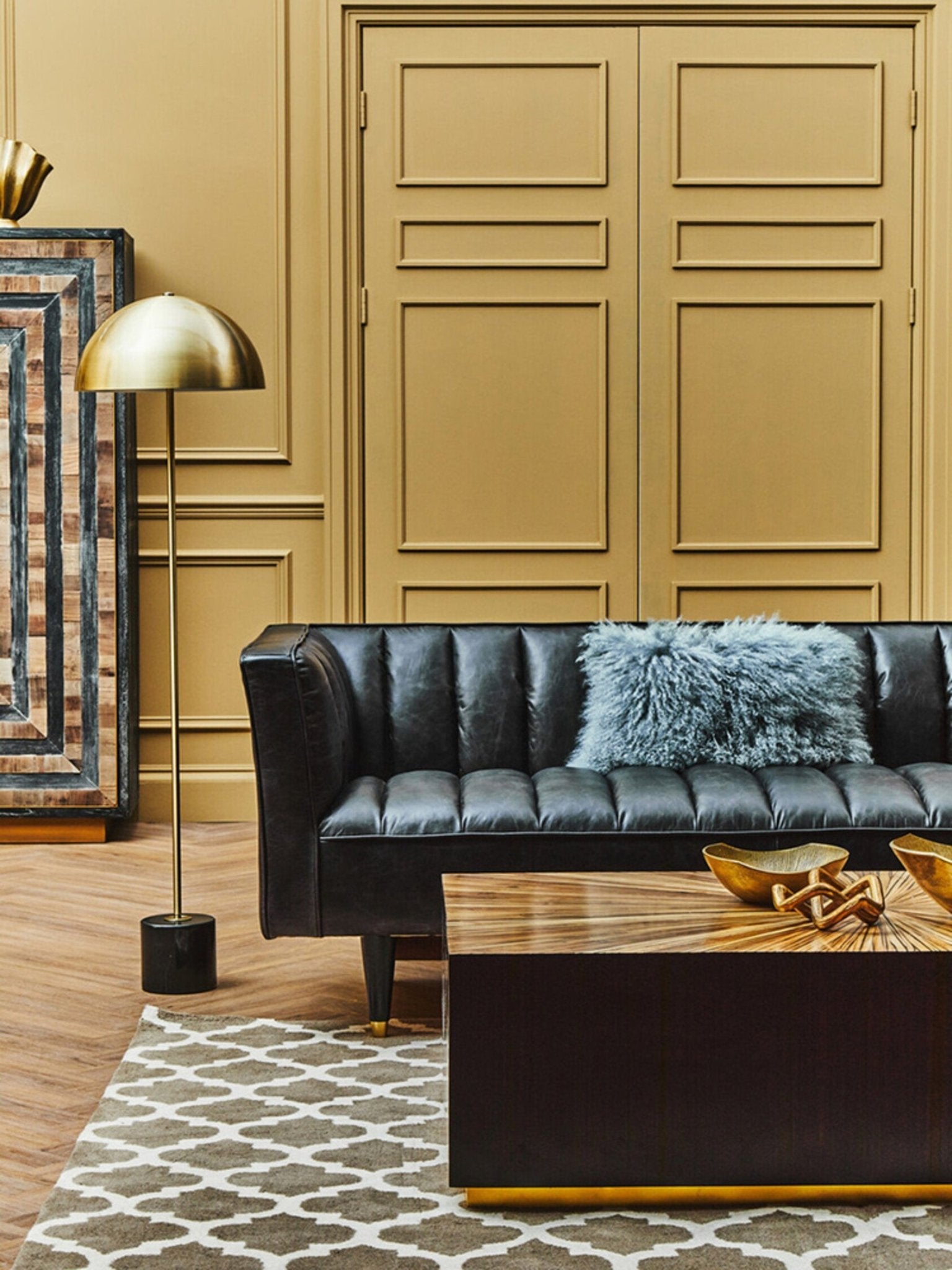 King Three Seater Black Leather Sofa With Flared Arms | Luxury Home Accessories | Heulog Glow