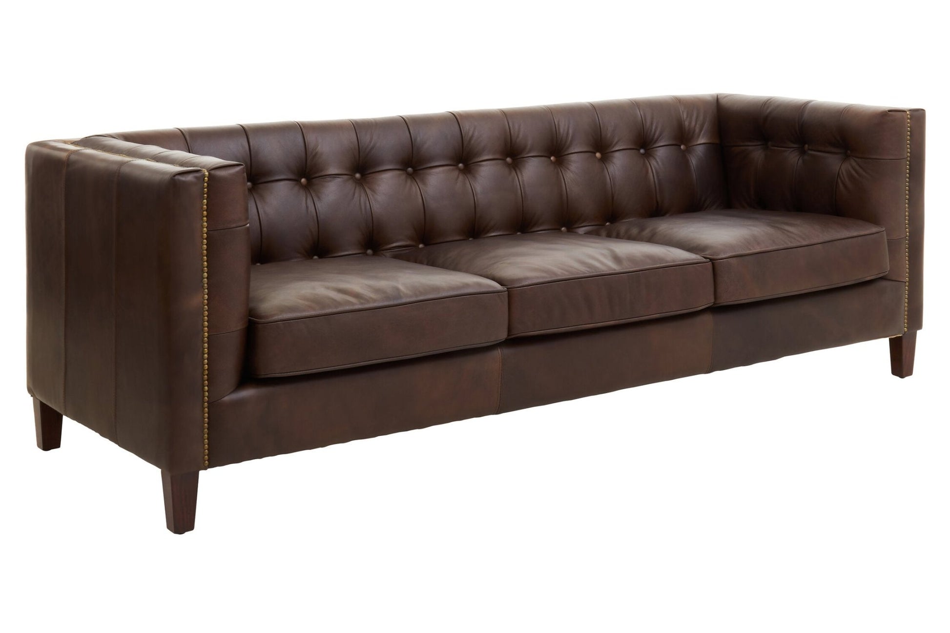 King Three Seater Dark Brown Leather Modern Chesterfield Sofa | Luxury Home Accessories | Heulog Glow